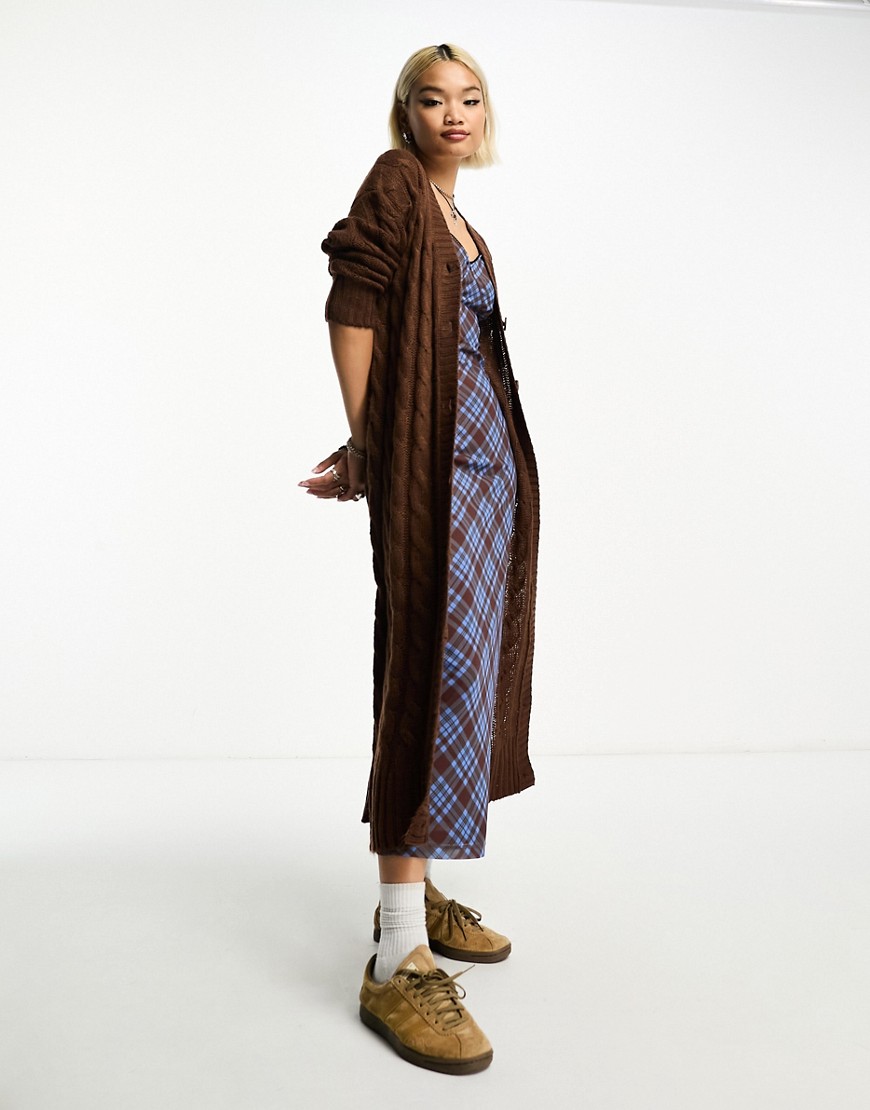 Violet Romance cable knit maxi cardgian dress in chocolate brown