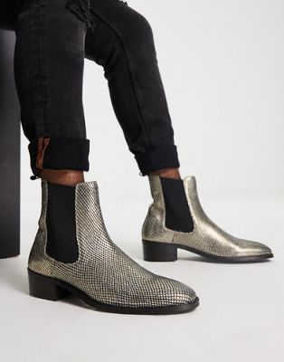 dalston cuban heeled chelsea boots with in gold snake leather