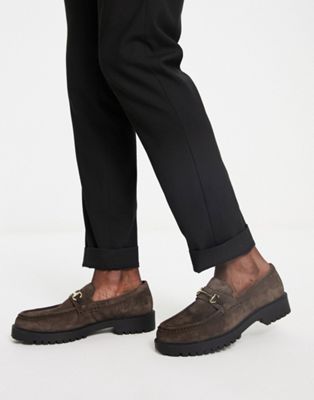 sean chunky snaffle loafers in brown suede