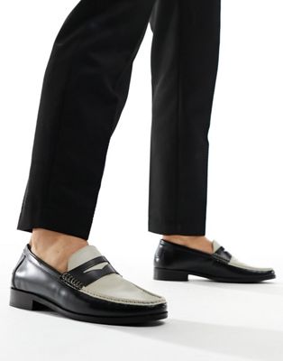 Tino saddle loafers in black and white leather