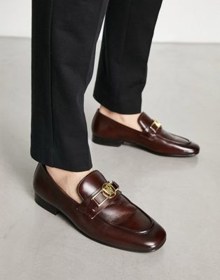 Woody trim loafers in brown leather