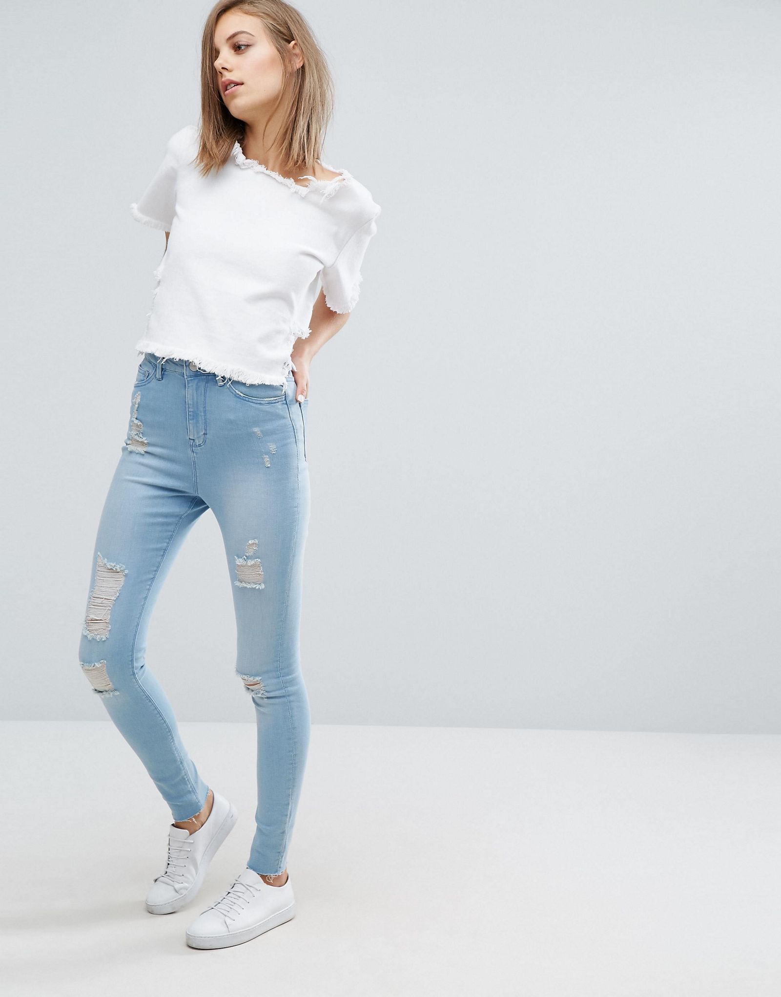 Waven Anika High Waist Skinny Jeans with Abrasions