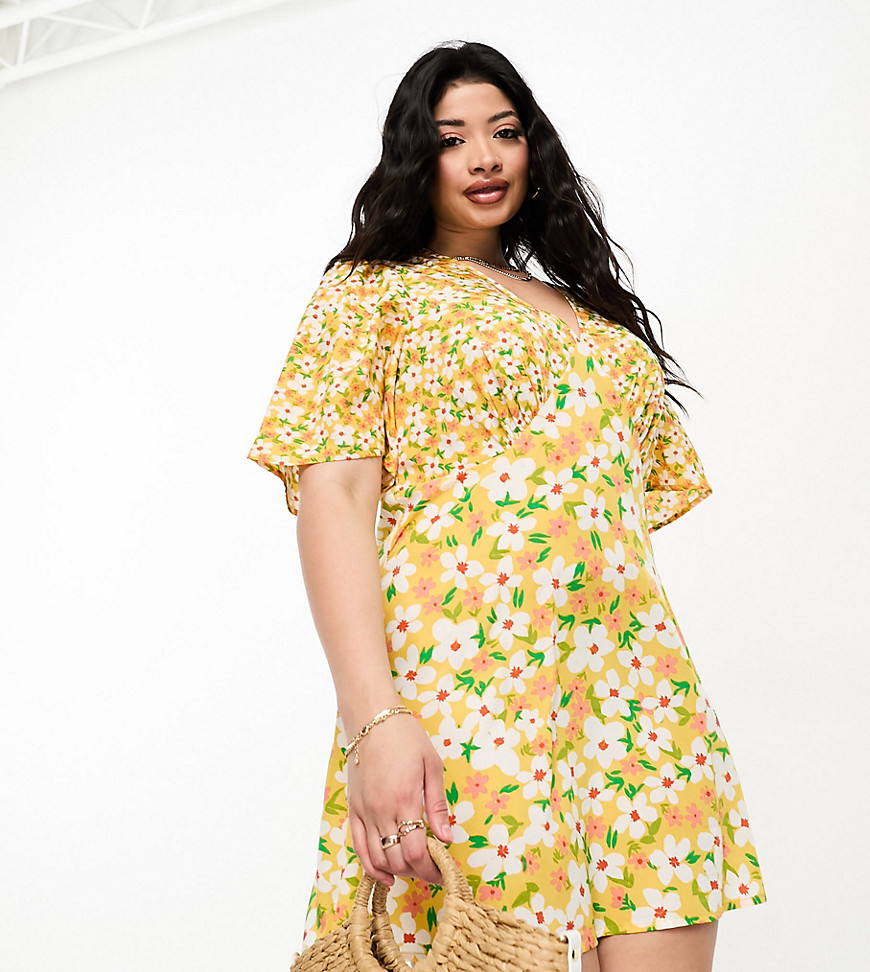 Wednesday’s Girl Curve flutter sleeve floral print mini dress in yellow