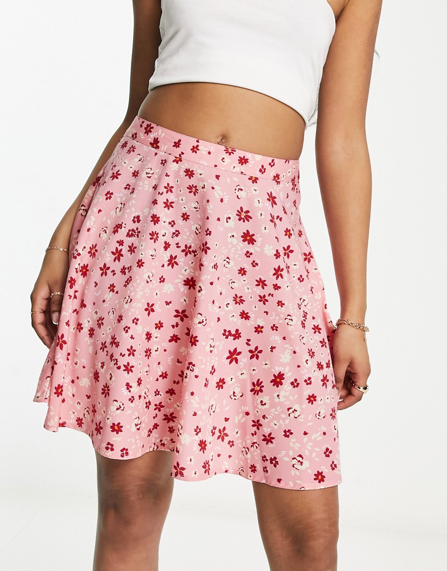 Wednesday’s Girl floral print flippy mini skirt in pink