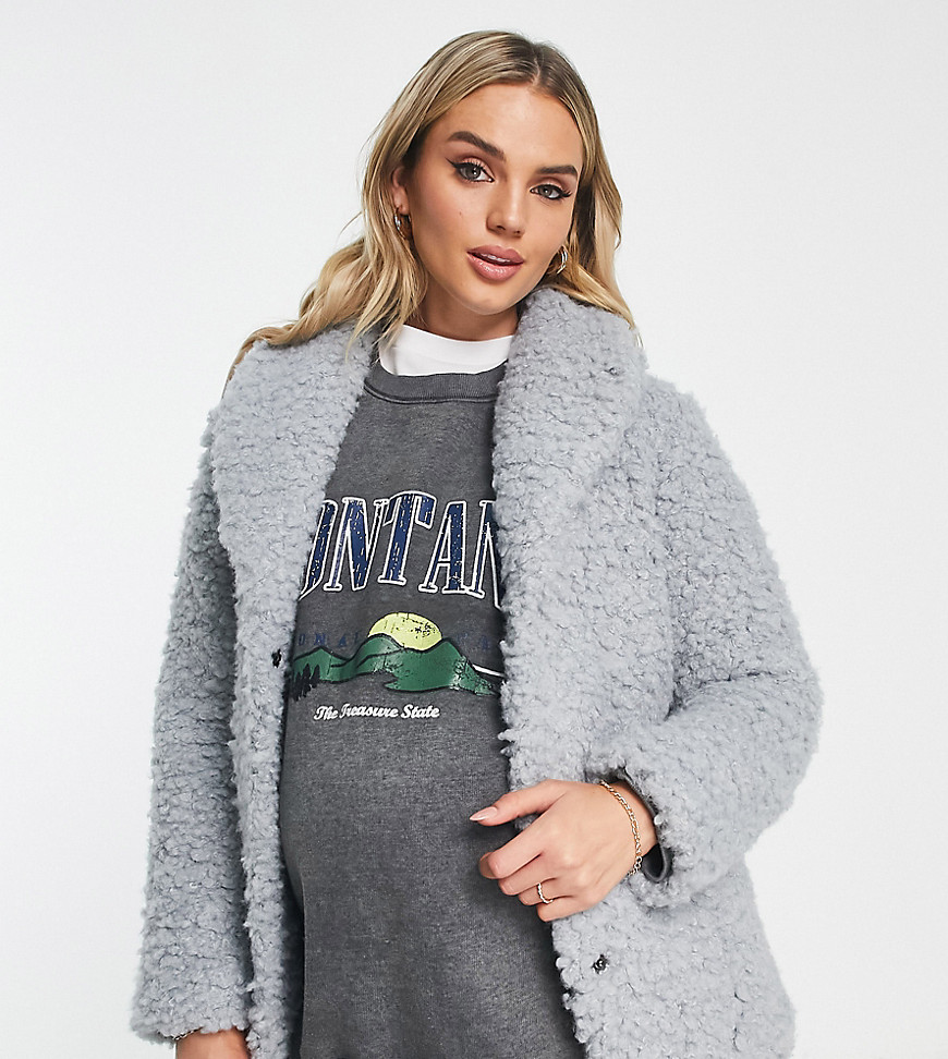 Wednesday’s Girl Maternity boxy collar detail jacket in grey fluff