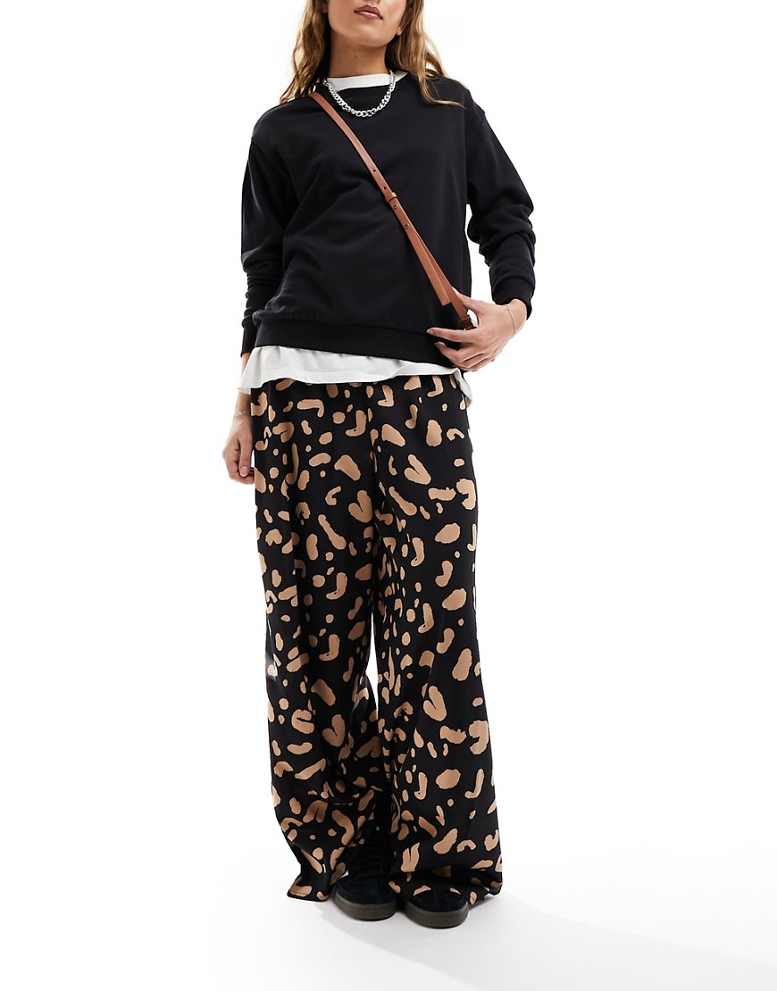 Wednesday’s Girl smudge wide leg trousers in black and brown