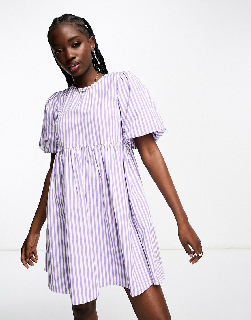 Wednesday’s Girl striped open back cotton mini dress in lilac-Purple