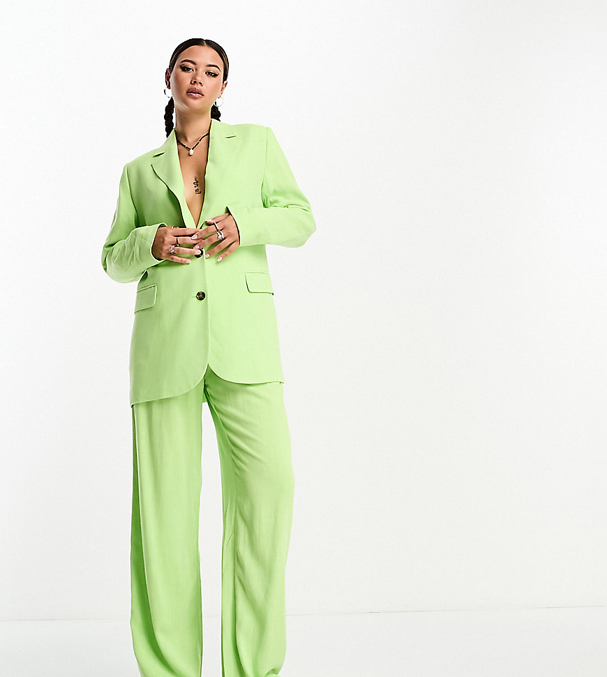 Weekday Isa co-ord linen mix blazer in pastel green exclusive to ASOS