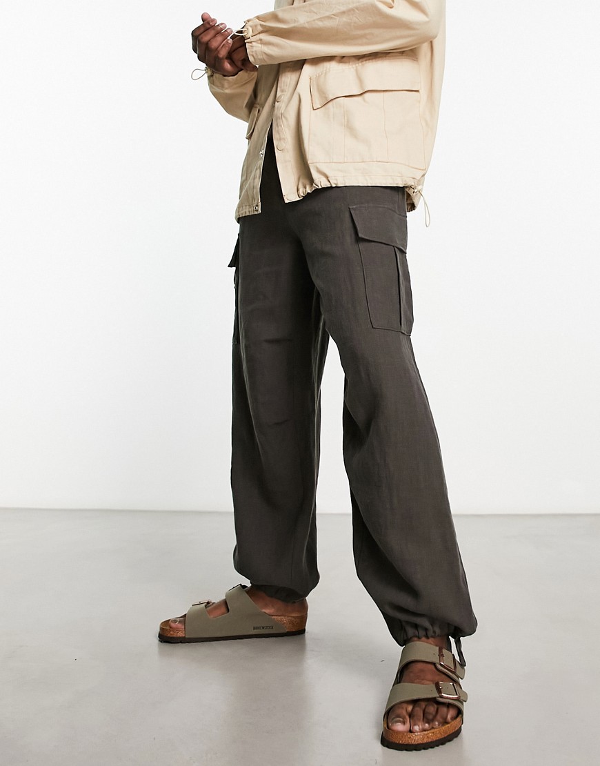 Weekday Mats linen mix trousers in washed black