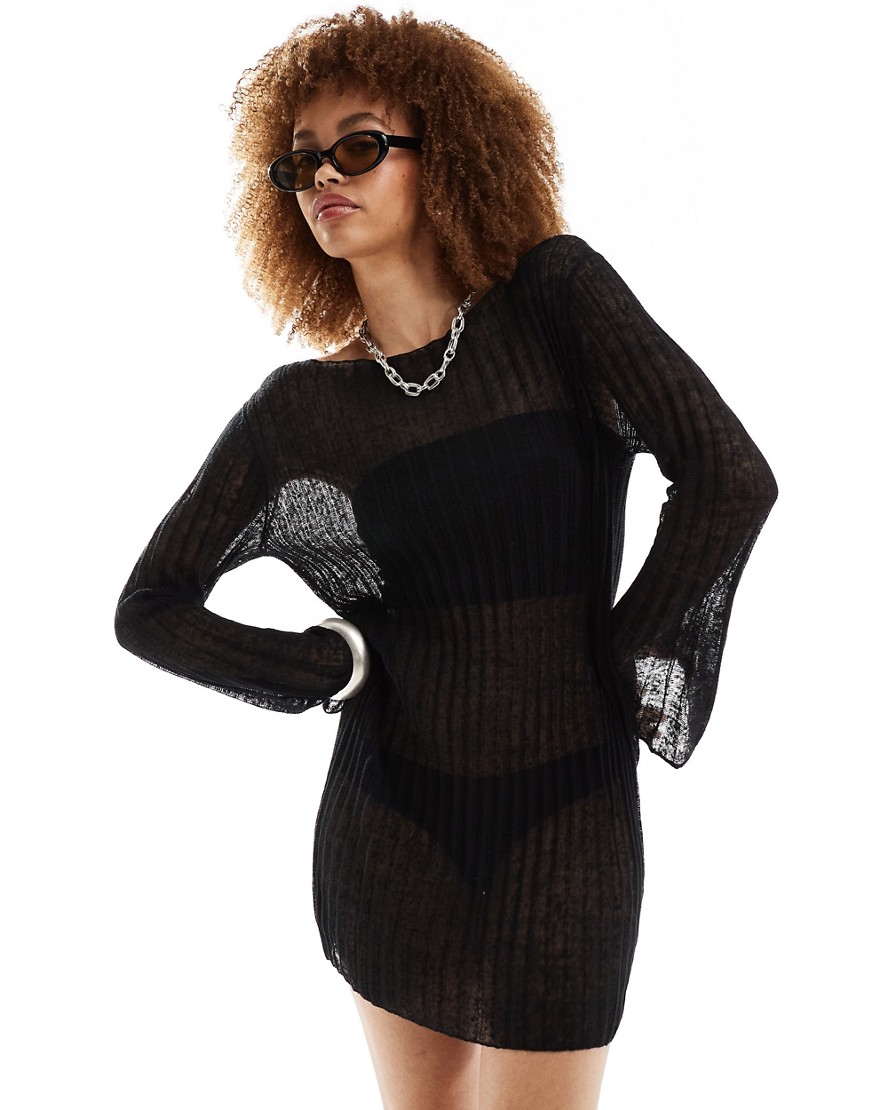 Weekday Molly sheer knit mini dress in black