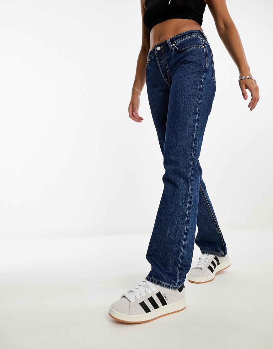 Weekday Pin mid waist regular fit straight leg jeans in Nobel blue