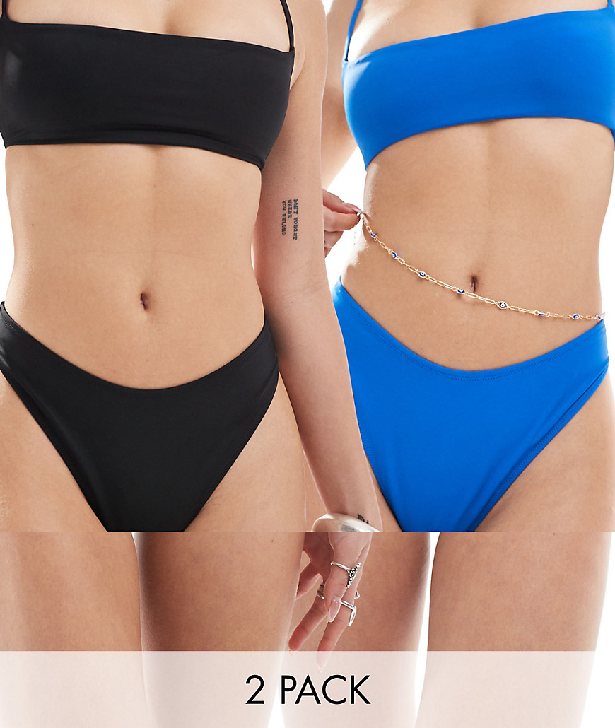Weekday Shore bikini bottom 2-pack in black and bright blue