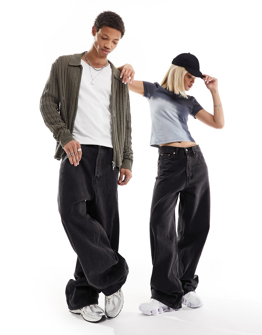 Weekday Unisex Astro loose fit wide leg jeans in tuned black