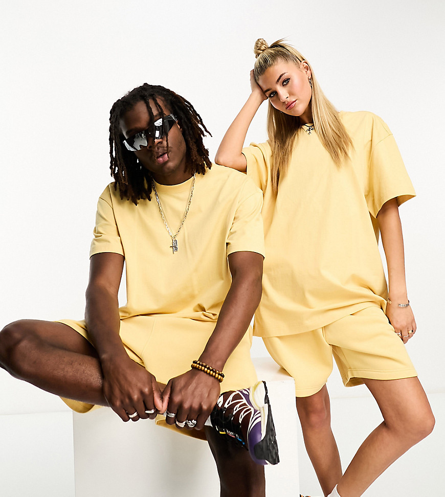 Weekday Unisex co-ord oversized t-shirt in dusty yellow exclusive to ASOS
