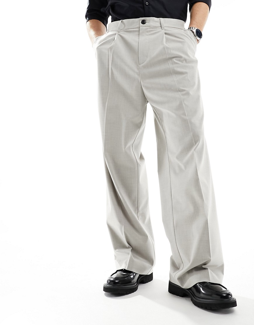 Weekday Uno loose fit tailored trousers in beige melange-Neutral