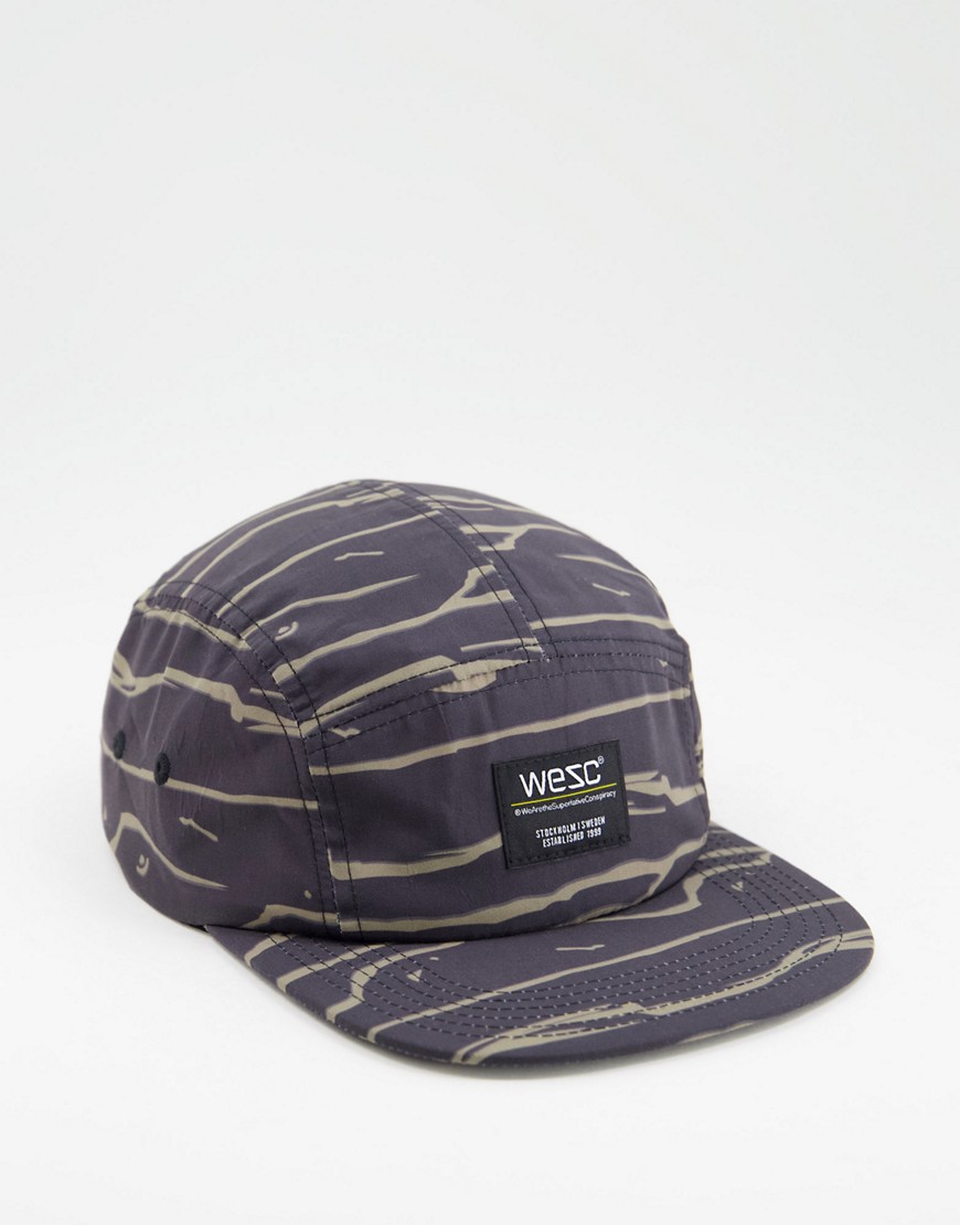 WESC abstract waves camper 5 panel cap-Black