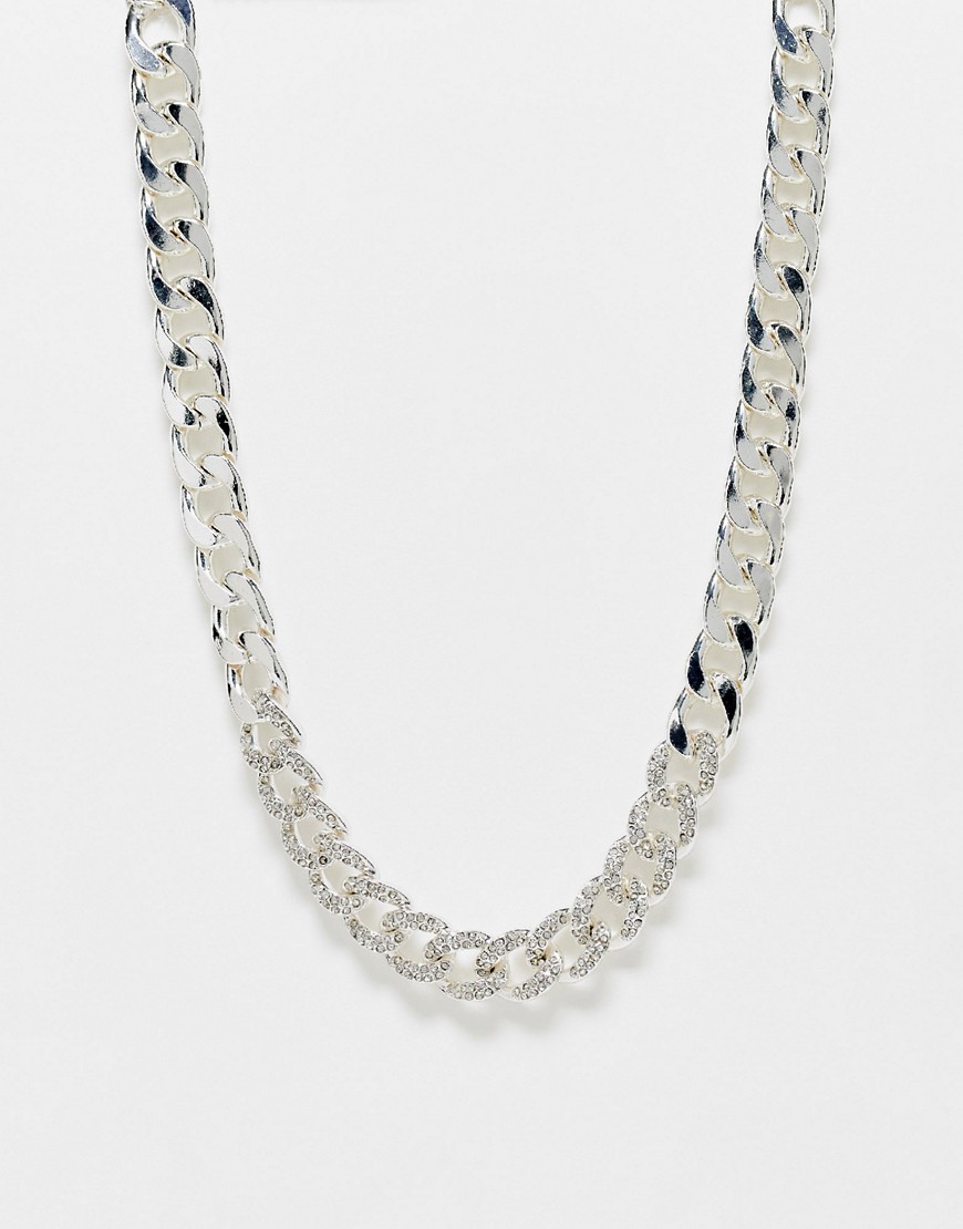 WFTW crystal encrusted chunky curb chain in silver