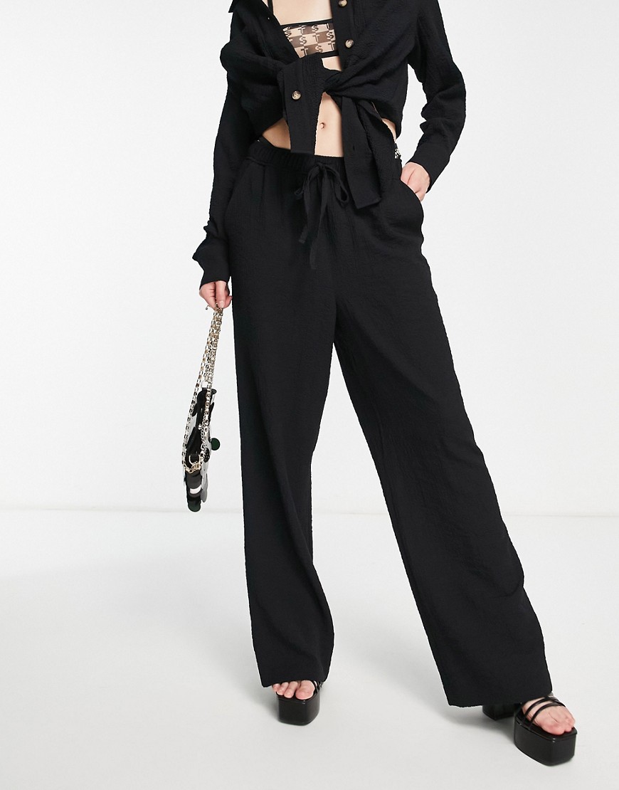 Whistles cotton tie waist crinkle trousers in black co-ord