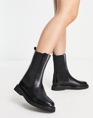 high leather chelsea boots in black