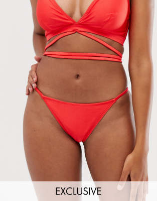 Wolf Whistle Exclusive Cheeky Tanga Bikini Bottom In Red Red Asos