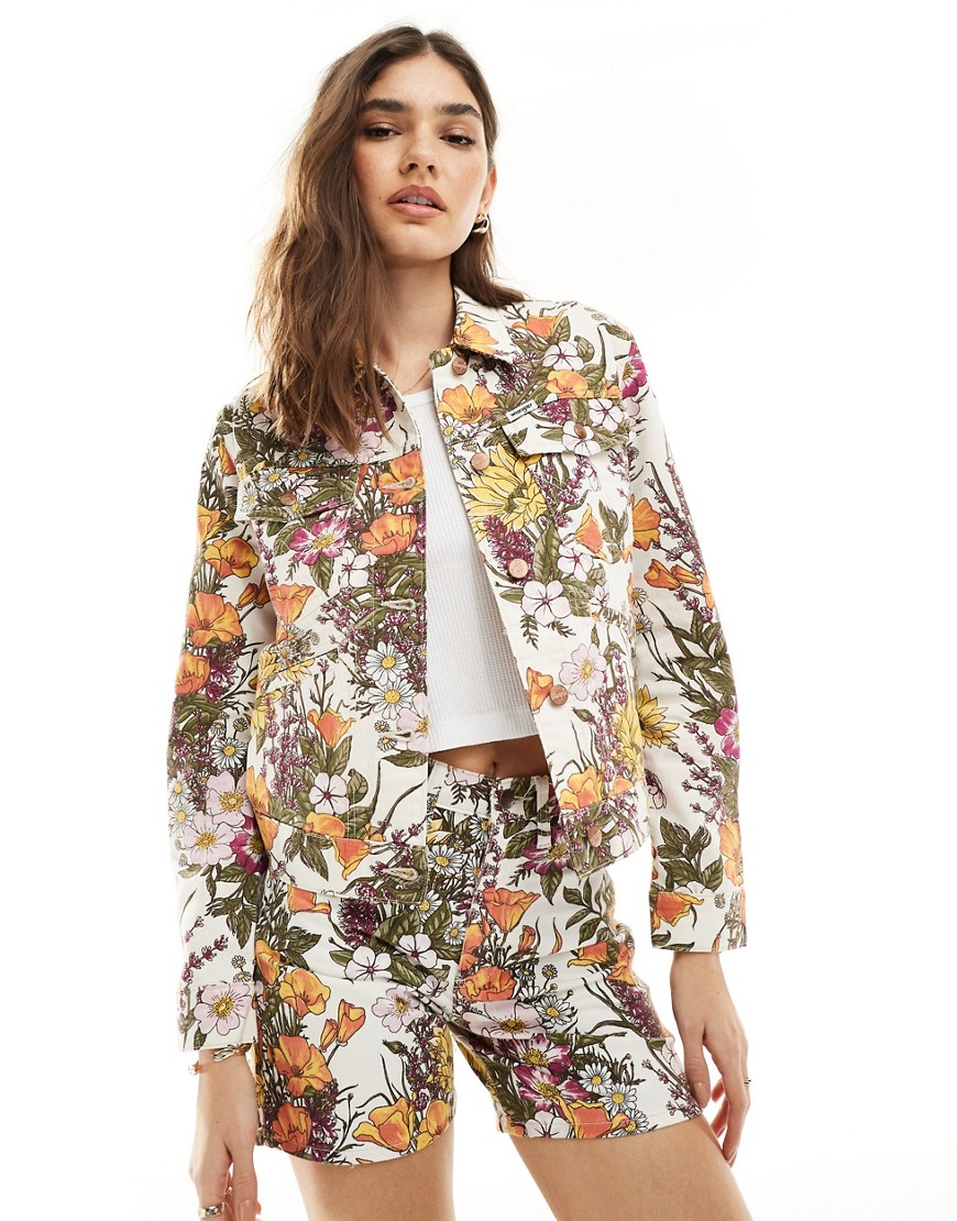 Wrangler heritage floral print denim jacket in multi co-ord
