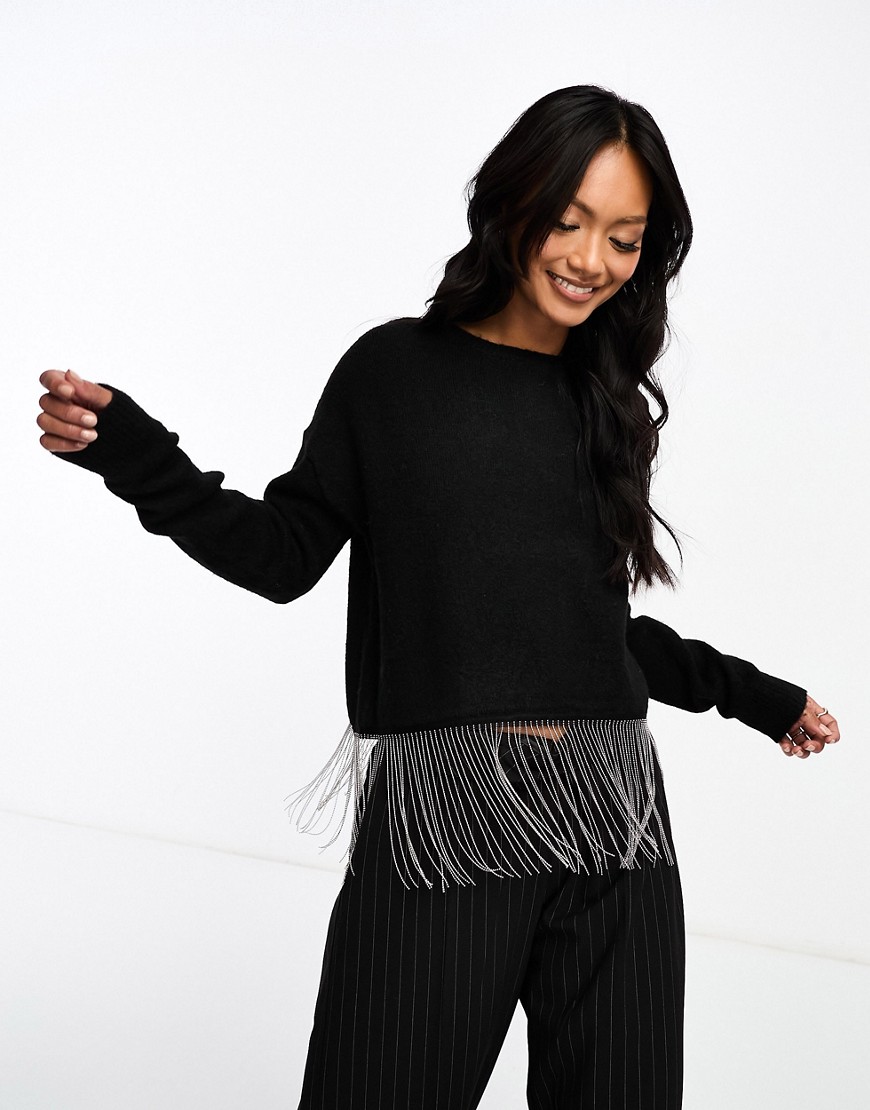Y. A.S cropped fringed jumper in black