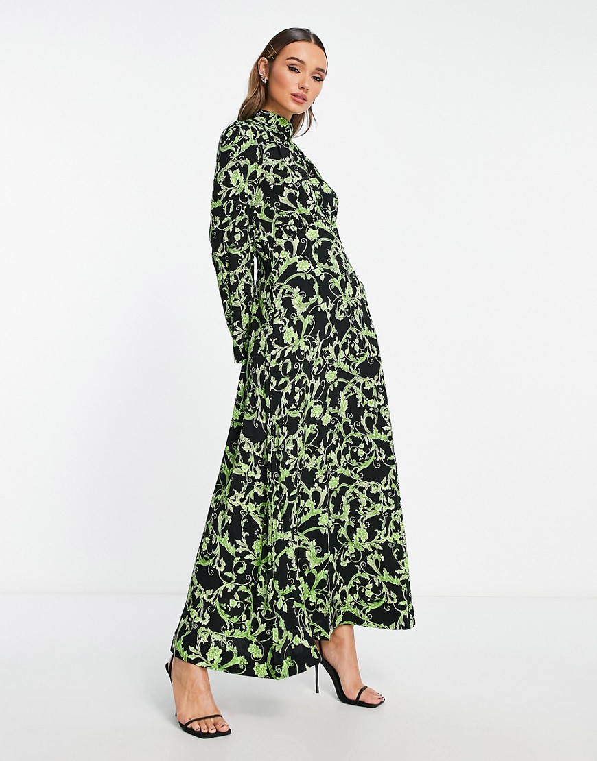 Y. A.S high neck printed maxi dress in green floral-Multi