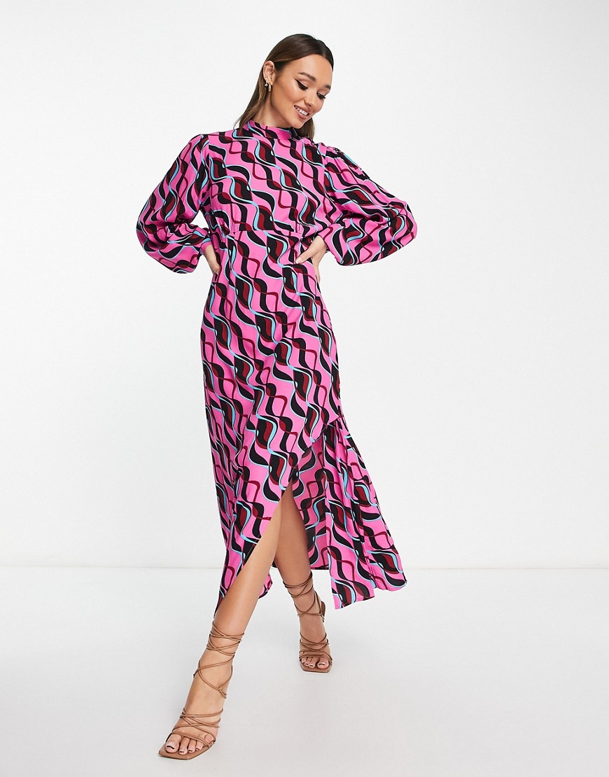 Y. A.S maxi tea dress in pink abstract wave print