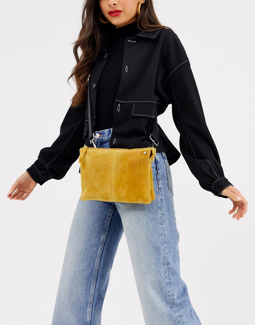фото Замшевая сумка через плечо горчичного цвета asos design-желтый