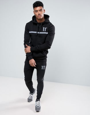 11 Degrees Hoodie And Skinny Sweatpants In Black With Reflective Stripe ASOS