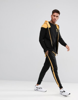 Yellow tracksuit sale black stripe