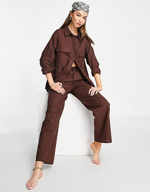 4th & Reckless beach trouser co-ord in chocolate