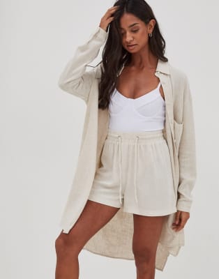 4th & Reckless Cassia beach shirt co-ord in beige