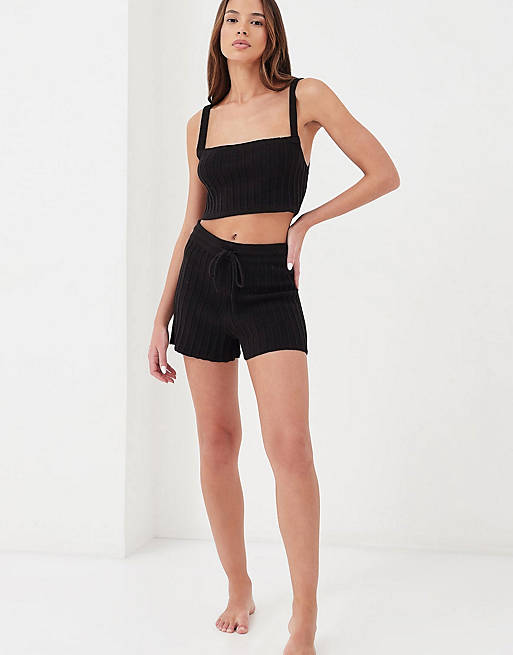 4th & Reckless beach crop and short co-ord in black rib