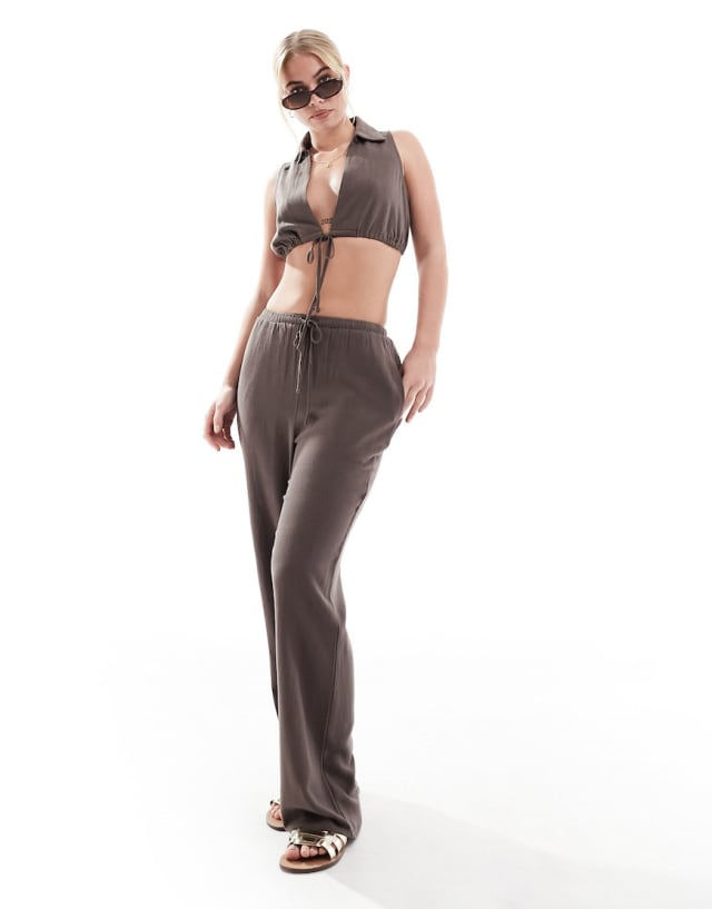 4th & Reckless - beach crop top and trousers in browm