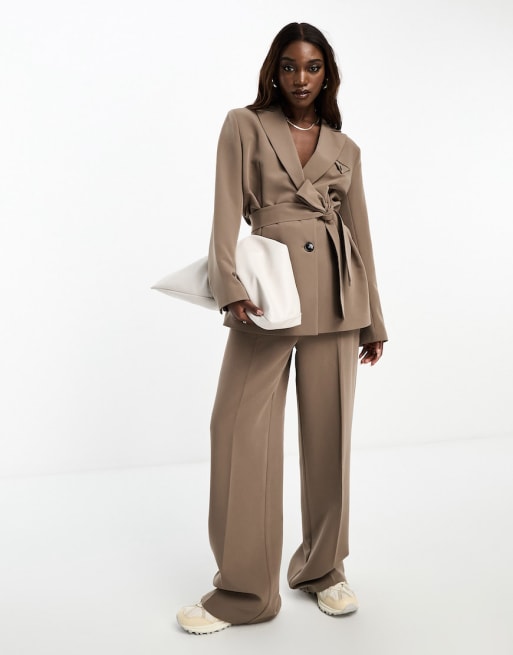 4th & Reckless belted blazer and tailored pants set in taupe