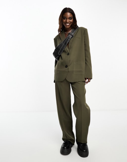 4th & Reckless blazer and belted pants set in khaki