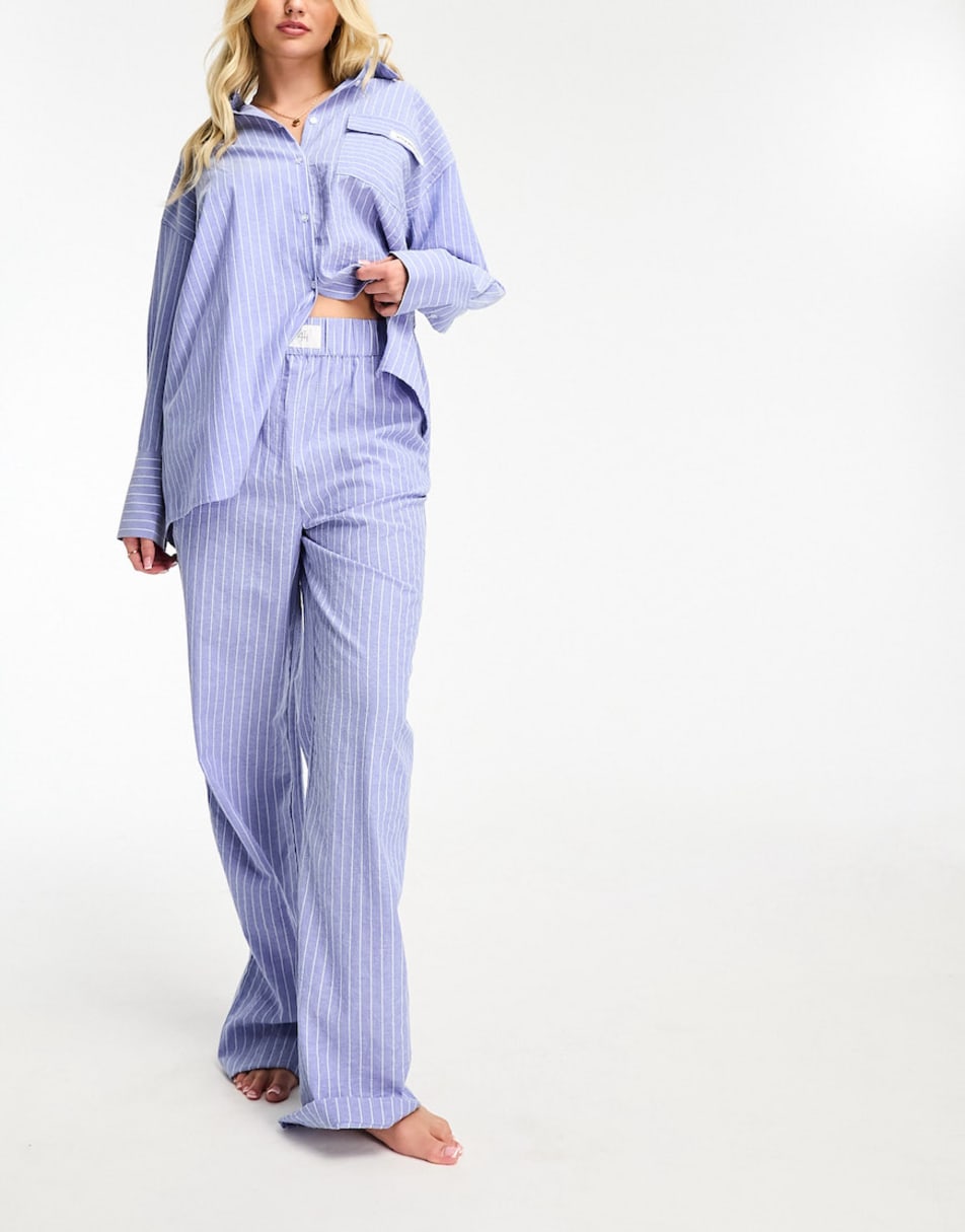 4th & Reckless cabo cotton poplin striped pyjama set in blue