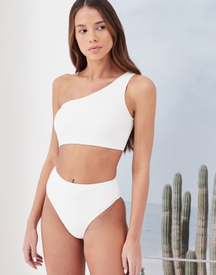 4th & Reckless Carla crinkle one shoulder bikini top in white