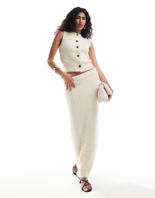 4th & Reckless - Co-ord set van gebreid gilet en maxirok in crème