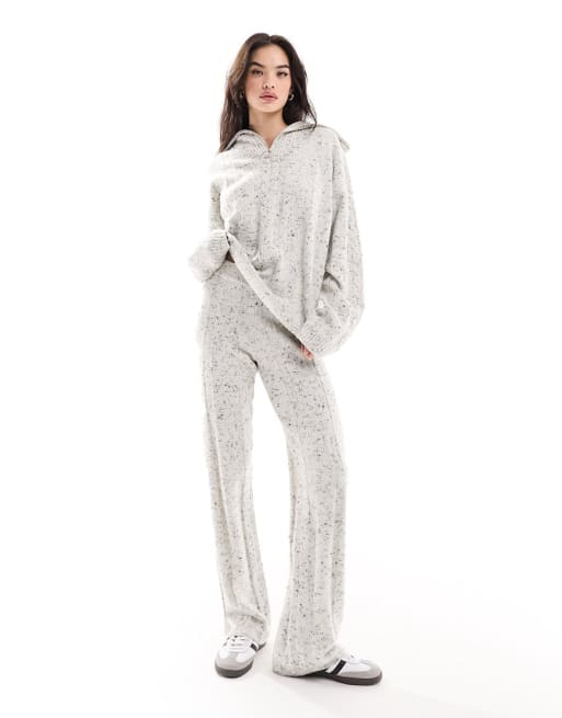 4th & Reckless - Coordinato con maglione lavorato con zip corta e pantaloni color grigio mélange