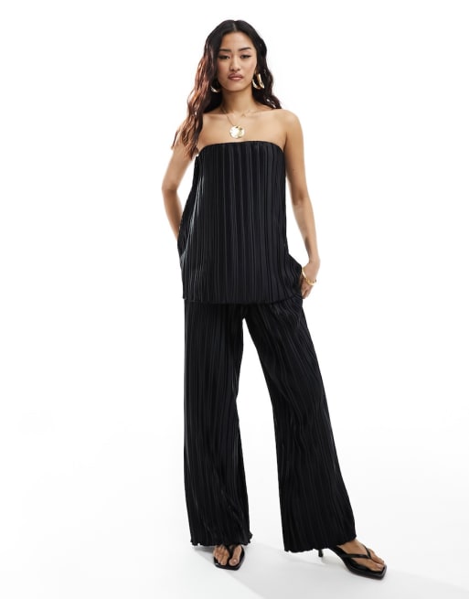 4th & Reckless - Ensemble avec top bandeau plissé et pantalon ample - Noir