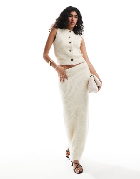 4th & Reckless - Ensemble gilet de tailleur et jupe longue en maille - Crème - view 1