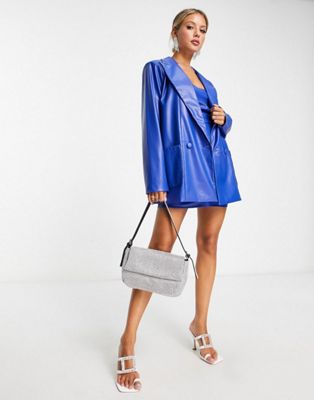 4th & Reckless leather look oversized blazer co-ord in blue