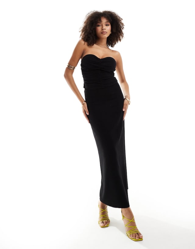 4th & Reckless - linen bandeau ruched top and maxi skirt co-ord in black