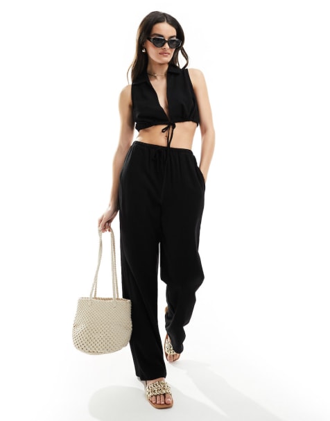 4th & Reckless linen beach co-ord in black - view 1
