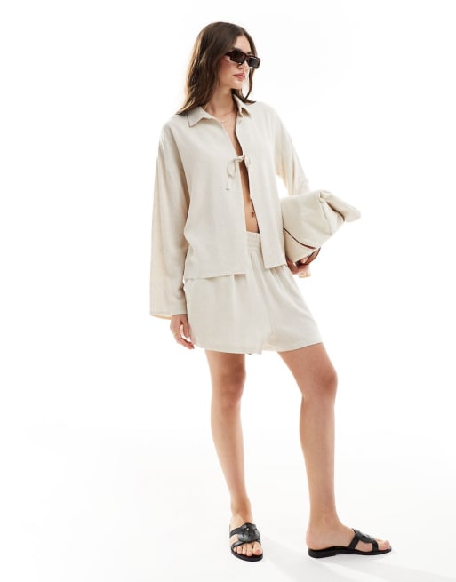 4th & Reckless linen blend shirt and short co-ord in beige