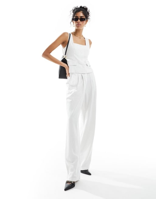 4th & Reckless linen look square neck waistcoat and tailored pants set in white