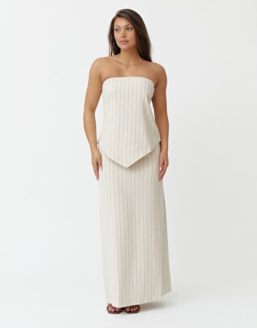 4th & Reckless linen striped bandeau top & maxi skirt set in beige
