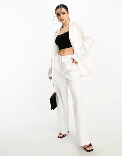 4th & Reckless Petite button back detail blazer and trouser co-ord in white
